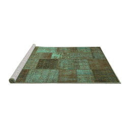 Sideview of Machine Washable Patchwork Turquoise Transitional Area Rugs, wshcon965turq