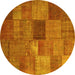 Round Machine Washable Patchwork Yellow Transitional Rug, wshcon965yw