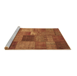 Sideview of Machine Washable Patchwork Brown Transitional Rug, wshcon965brn