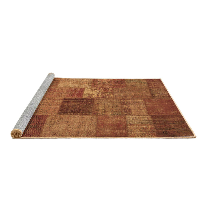 Sideview of Machine Washable Patchwork Brown Transitional Rug, wshcon965brn