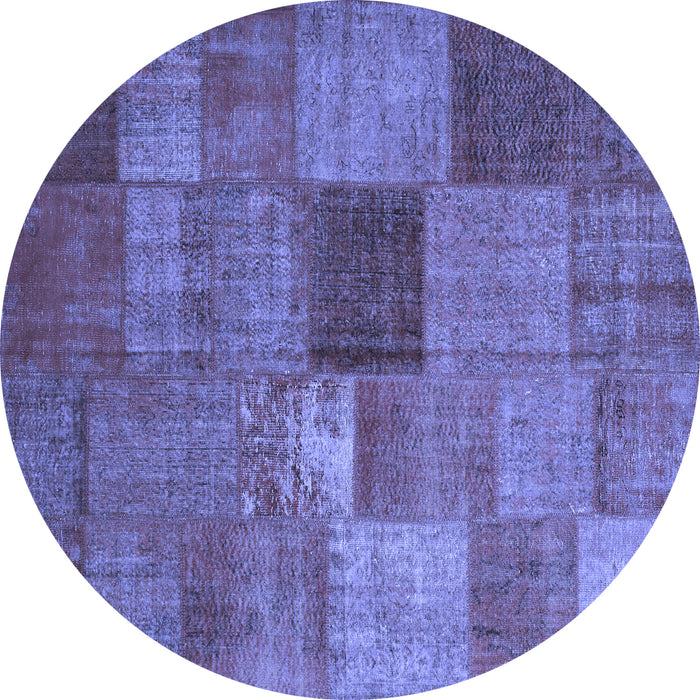 Round Patchwork Blue Transitional Rug, con965blu
