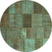 Round Machine Washable Patchwork Turquoise Transitional Area Rugs, wshcon965turq