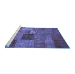 Sideview of Machine Washable Patchwork Blue Transitional Rug, wshcon965blu