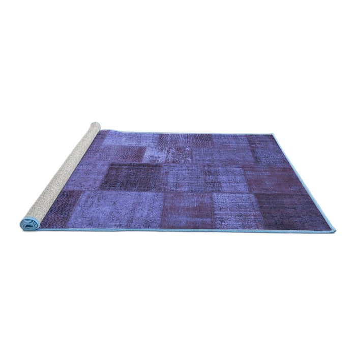 Sideview of Machine Washable Patchwork Blue Transitional Rug, wshcon965blu