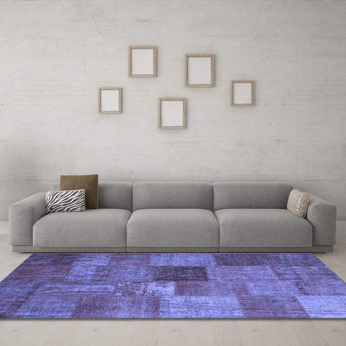 Machine Washable Patchwork Blue Transitional Rug in a Living Room, wshcon965blu