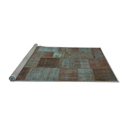 Sideview of Machine Washable Patchwork Light Blue Transitional Rug, wshcon965lblu