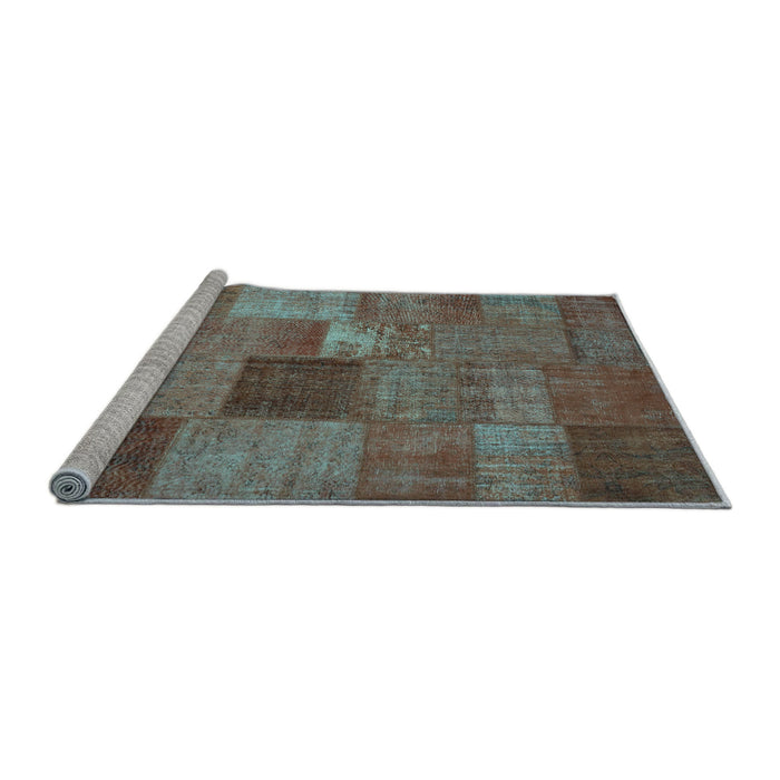 Sideview of Machine Washable Patchwork Light Blue Transitional Rug, wshcon965lblu