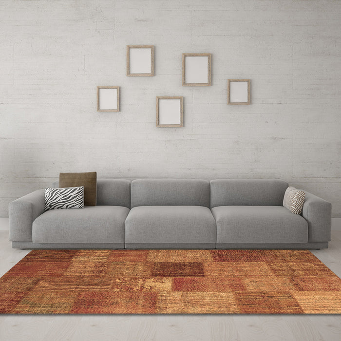 Machine Washable Patchwork Brown Transitional Rug in a Living Room,, wshcon965brn