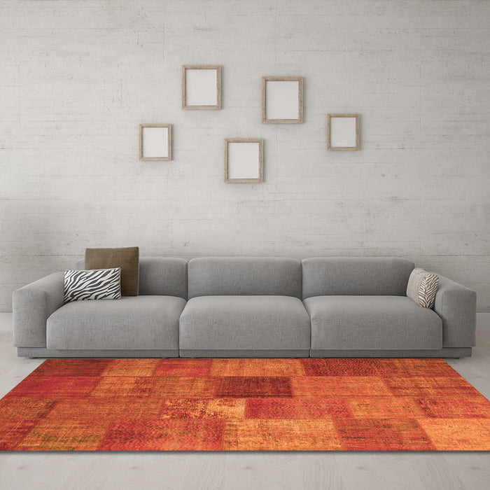 Machine Washable Patchwork Orange Transitional Area Rugs in a Living Room, wshcon965org