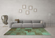 Machine Washable Patchwork Turquoise Transitional Area Rugs in a Living Room,, wshcon965turq