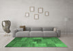 Machine Washable Patchwork Emerald Green Transitional Area Rugs in a Living Room,, wshcon965emgrn