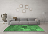 Machine Washable Patchwork Emerald Green Transitional Rug, wshcon965emgrn