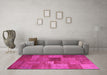 Machine Washable Patchwork Pink Transitional Rug in a Living Room, wshcon965pnk