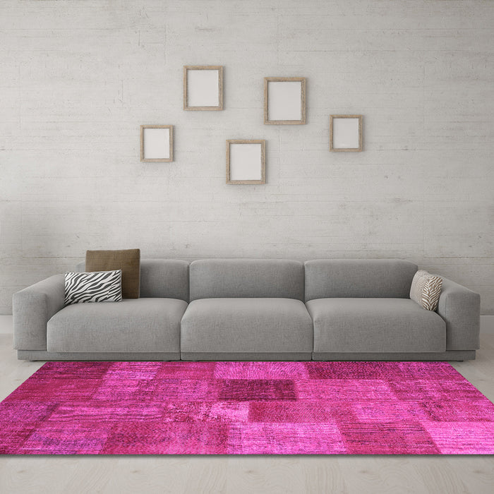 Machine Washable Patchwork Pink Transitional Rug in a Living Room, wshcon965pnk