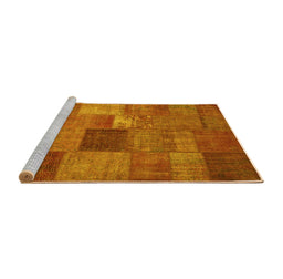 Sideview of Machine Washable Patchwork Yellow Transitional Rug, wshcon965yw