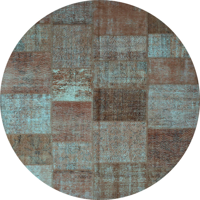 Round Patchwork Light Blue Transitional Rug, con965lblu