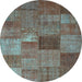 Round Patchwork Light Blue Transitional Rug, con965lblu