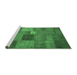 Sideview of Machine Washable Patchwork Emerald Green Transitional Area Rugs, wshcon965emgrn