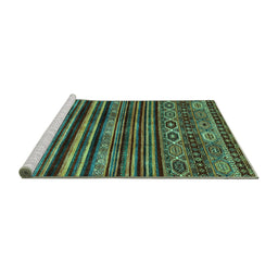 Sideview of Machine Washable Abstract Turquoise Contemporary Area Rugs, wshcon966turq