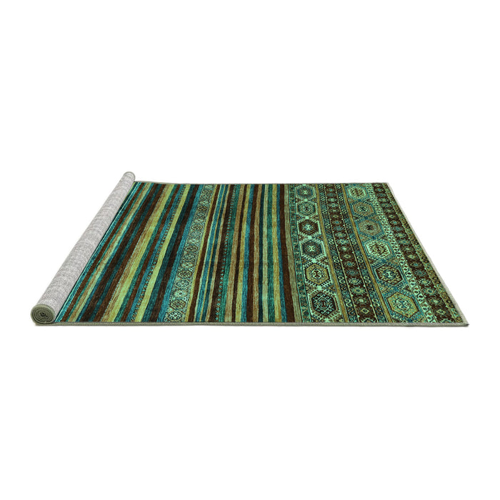 Sideview of Machine Washable Abstract Turquoise Contemporary Area Rugs, wshcon966turq