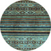 Round Abstract Light Blue Contemporary Rug, con966lblu