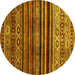 Round Abstract Yellow Contemporary Rug, con966yw