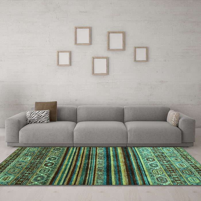Machine Washable Abstract Turquoise Contemporary Area Rugs in a Living Room,, wshcon966turq