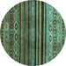 Round Abstract Turquoise Contemporary Rug, con966turq