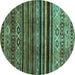 Round Machine Washable Abstract Turquoise Contemporary Area Rugs, wshcon966turq