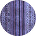 Round Abstract Blue Contemporary Rug, con966blu