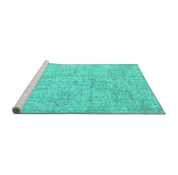 Sideview of Machine Washable Abstract Turquoise Contemporary Area Rugs, wshcon967turq
