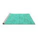 Sideview of Machine Washable Abstract Turquoise Contemporary Area Rugs, wshcon967turq