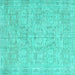 Square Machine Washable Abstract Turquoise Contemporary Area Rugs, wshcon967turq