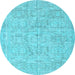 Round Abstract Light Blue Contemporary Rug, con967lblu