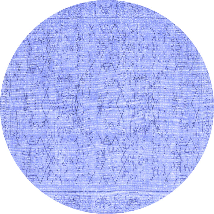 Round Abstract Blue Contemporary Rug, con967blu