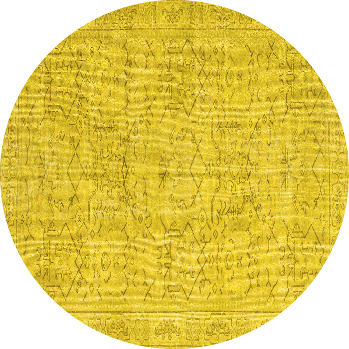 Round Abstract Yellow Contemporary Rug, con967yw