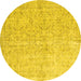 Round Machine Washable Abstract Yellow Contemporary Rug, wshcon968yw