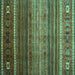 Square Machine Washable Oriental Turquoise Traditional Area Rugs, wshcon969turq