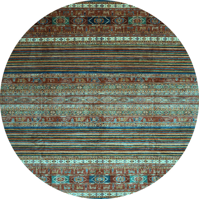 Round Machine Washable Oriental Light Blue Traditional Rug, wshcon969lblu
