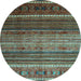 Round Machine Washable Oriental Light Blue Traditional Rug, wshcon969lblu