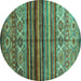 Round Oriental Turquoise Traditional Rug, con970turq