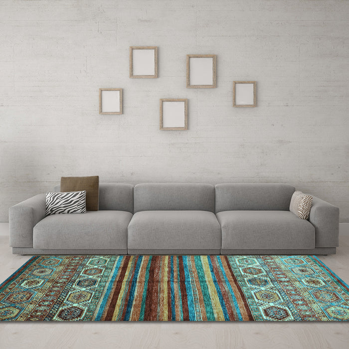 Machine Washable Oriental Light Blue Traditional Rug in a Living Room, wshcon970lblu