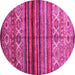 Round Machine Washable Oriental Pink Traditional Rug, wshcon970pnk