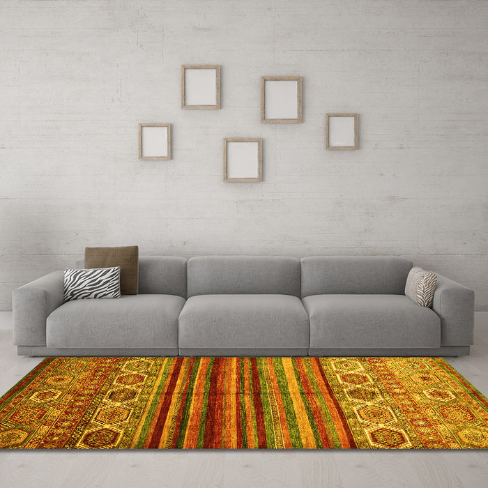 Machine Washable Oriental Yellow Traditional Rug in a Living Room, wshcon970yw