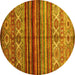 Round Machine Washable Oriental Yellow Traditional Rug, wshcon970yw