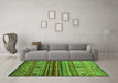 Machine Washable Oriental Green Traditional Area Rugs in a Living Room,, wshcon970grn