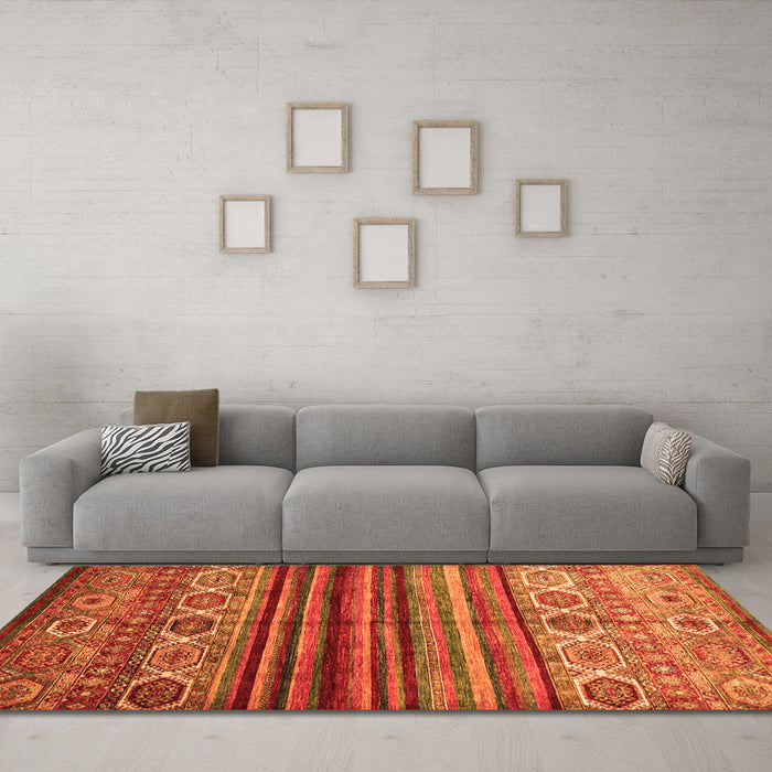 Machine Washable Oriental Orange Traditional Area Rugs in a Living Room, wshcon970org