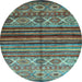 Round Machine Washable Oriental Light Blue Traditional Rug, wshcon970lblu