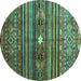 Round Abstract Turquoise Contemporary Rug, con971turq