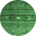 Round Machine Washable Abstract Emerald Green Contemporary Area Rugs, wshcon971emgrn